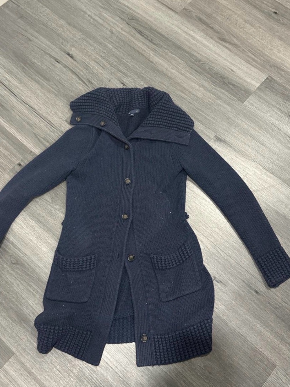 GAP Navy Long Knit Button-Up Cardigan Coat